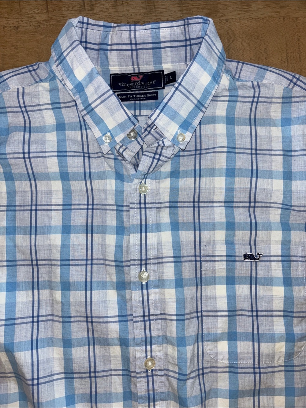 Vineyard Vines Men’s Slim Fit Tucker Shirt Large Blue Plaid 100% Cotton $98